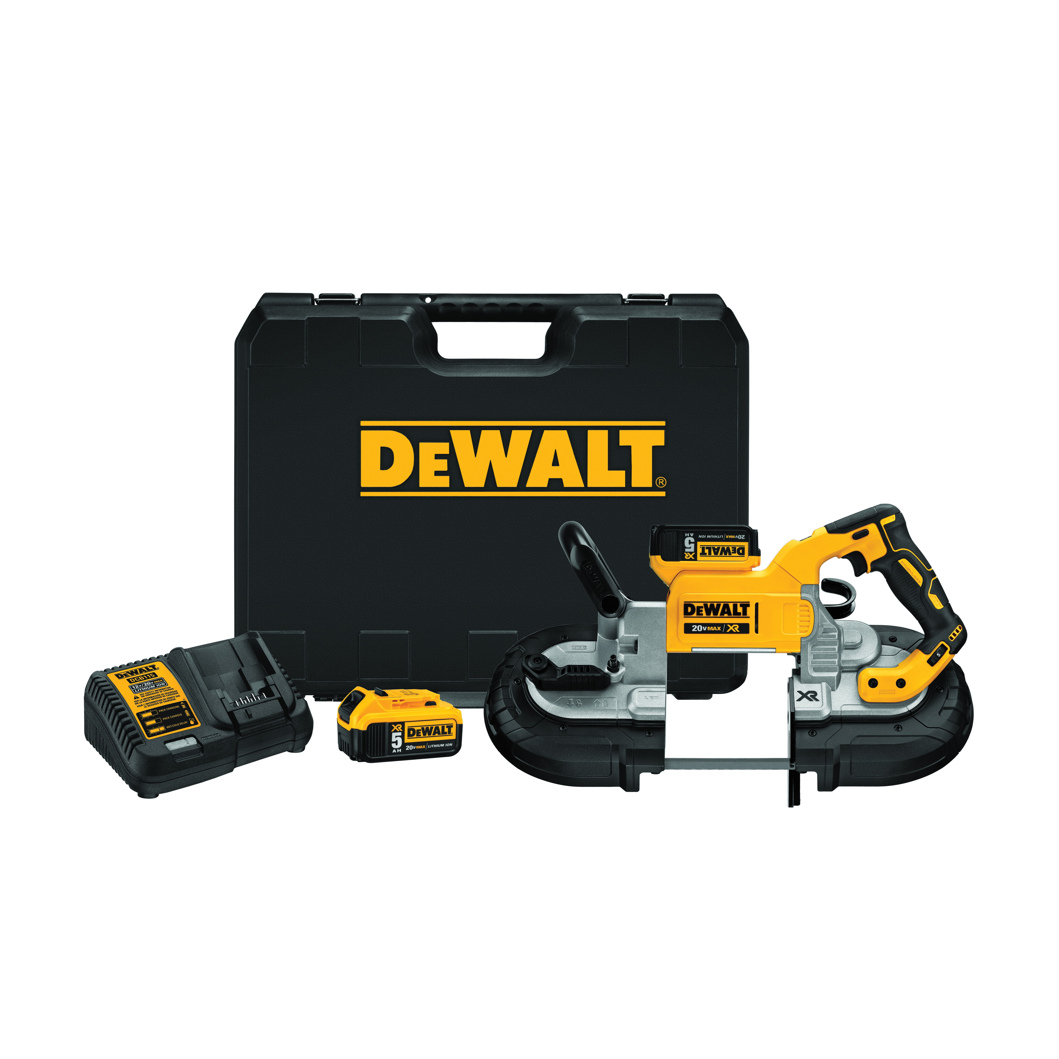 DeWALT® 20V MAX MATRIX" DCS374P2 XR" Ensemble de scies à ruban portatives sans fil à coupe profonde sans brosse 5 x 4-3/4 po de coupe lame de 44-7/8 po de L 20 VDC batterie au lithium-ion de 5 Ah