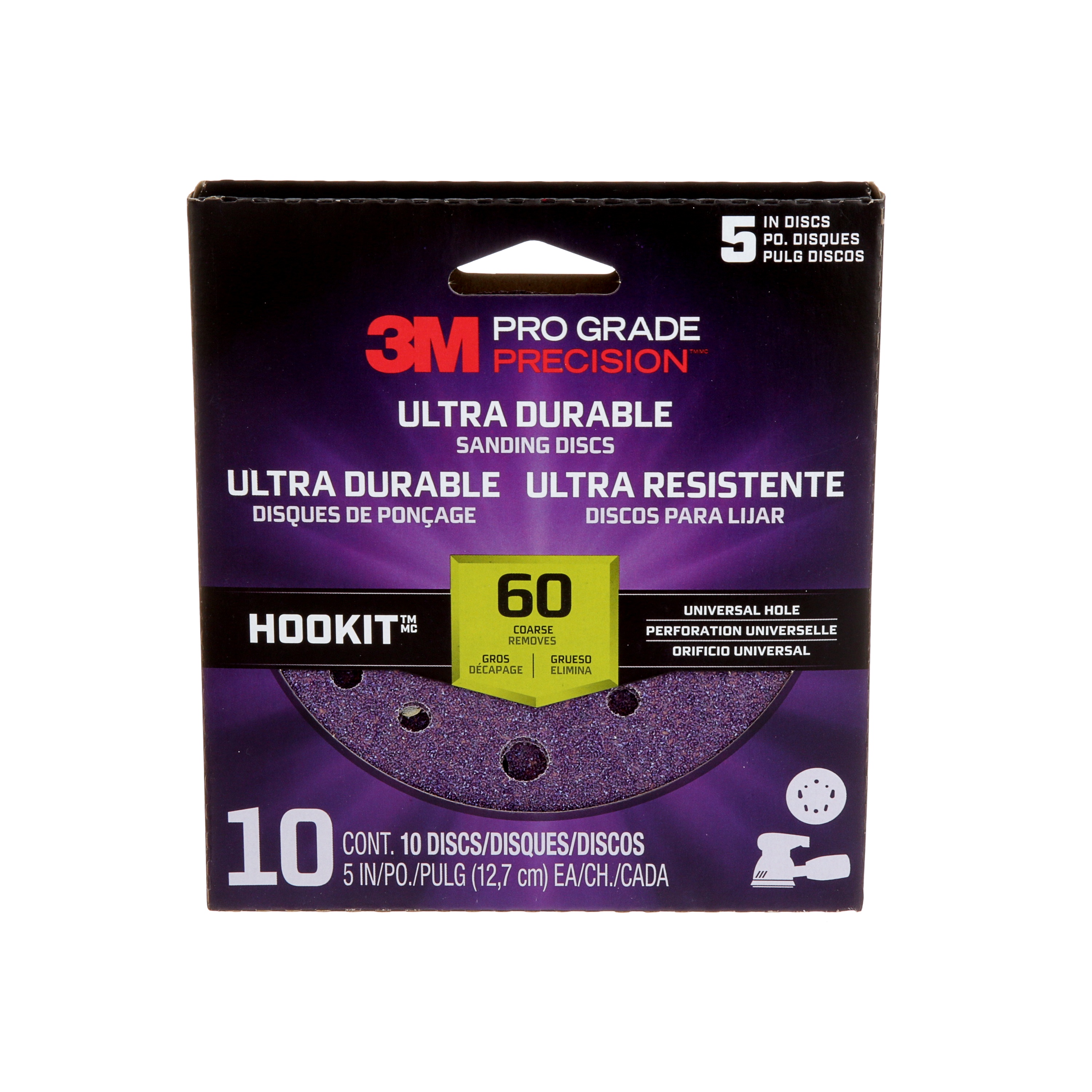 3M Pro Grade Precision™ Ultra Durable Sanding Disc DUH560TRI-10I, 60 Grit, Universal Hole, 5 in, 10/Pack