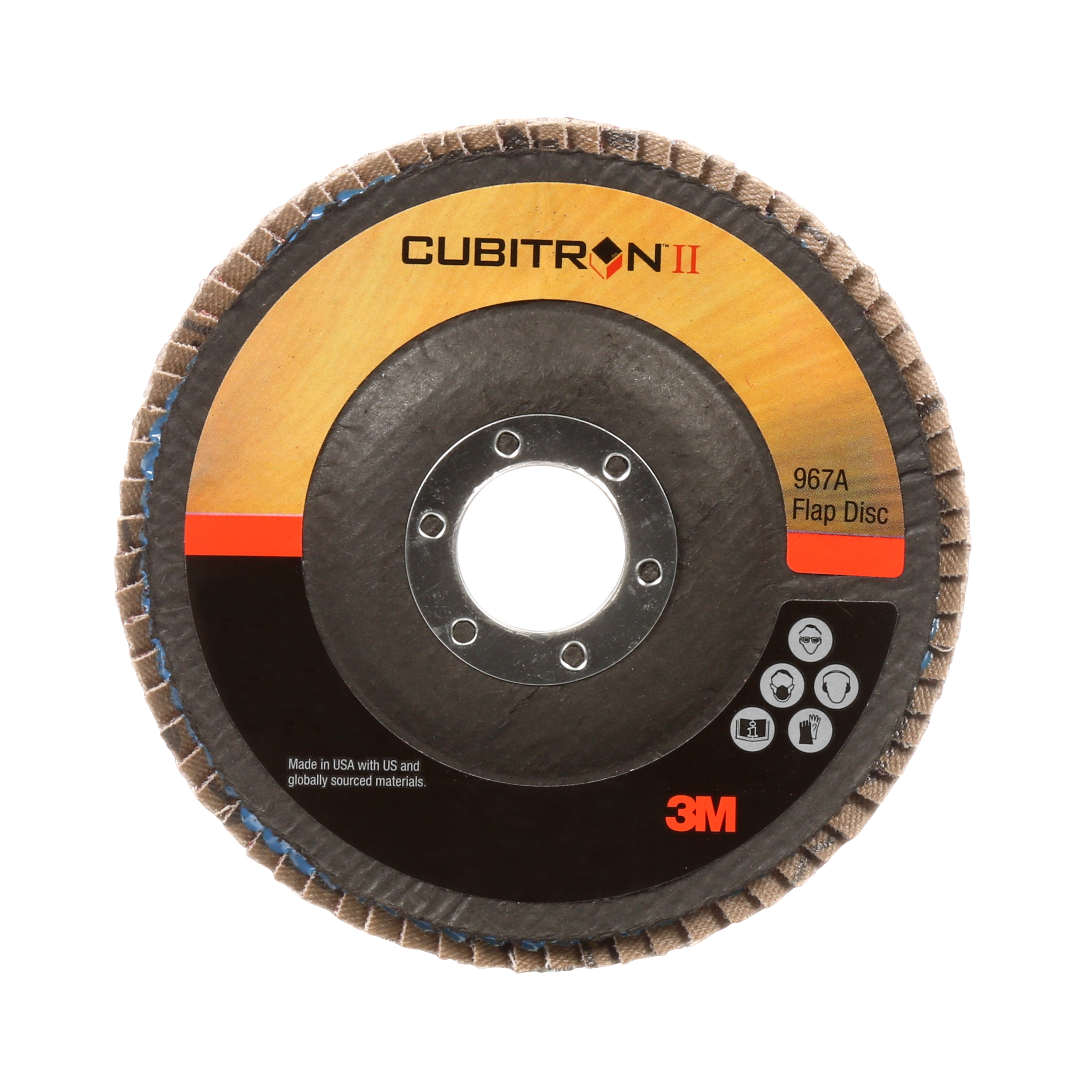 3M™ Cubitron™ II Flap Disc 967A, 40+ Y-weight, T27, 4-1/2 in x 7/8 in (114.3 mm x 22.23 mm)
