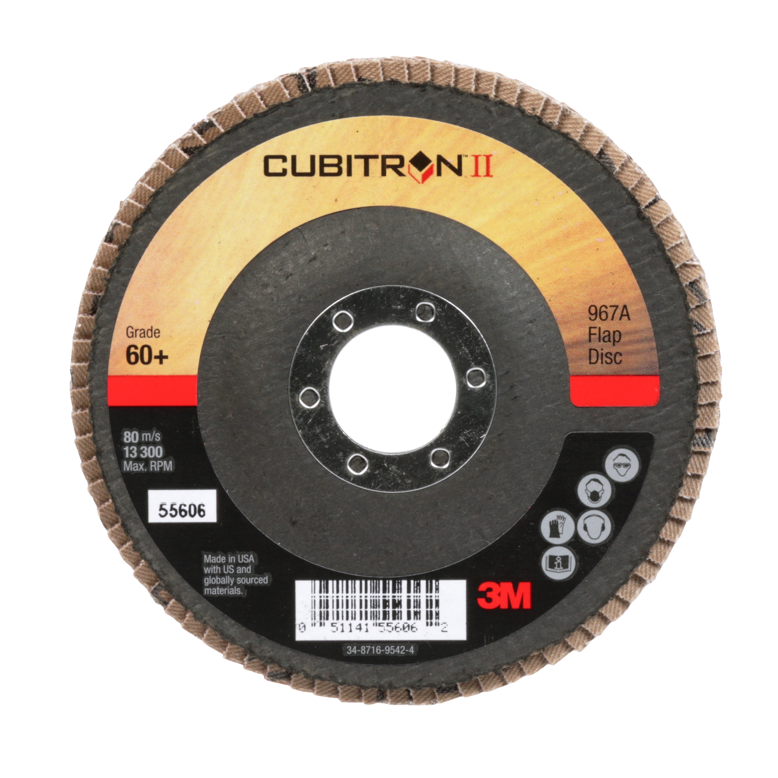 3M™ Cubitron™ II Flap Disc 967A, 60+ Y-weight, T27, 4-1/2 in x 7/8 in (114.3 mm x 22.23 mm)