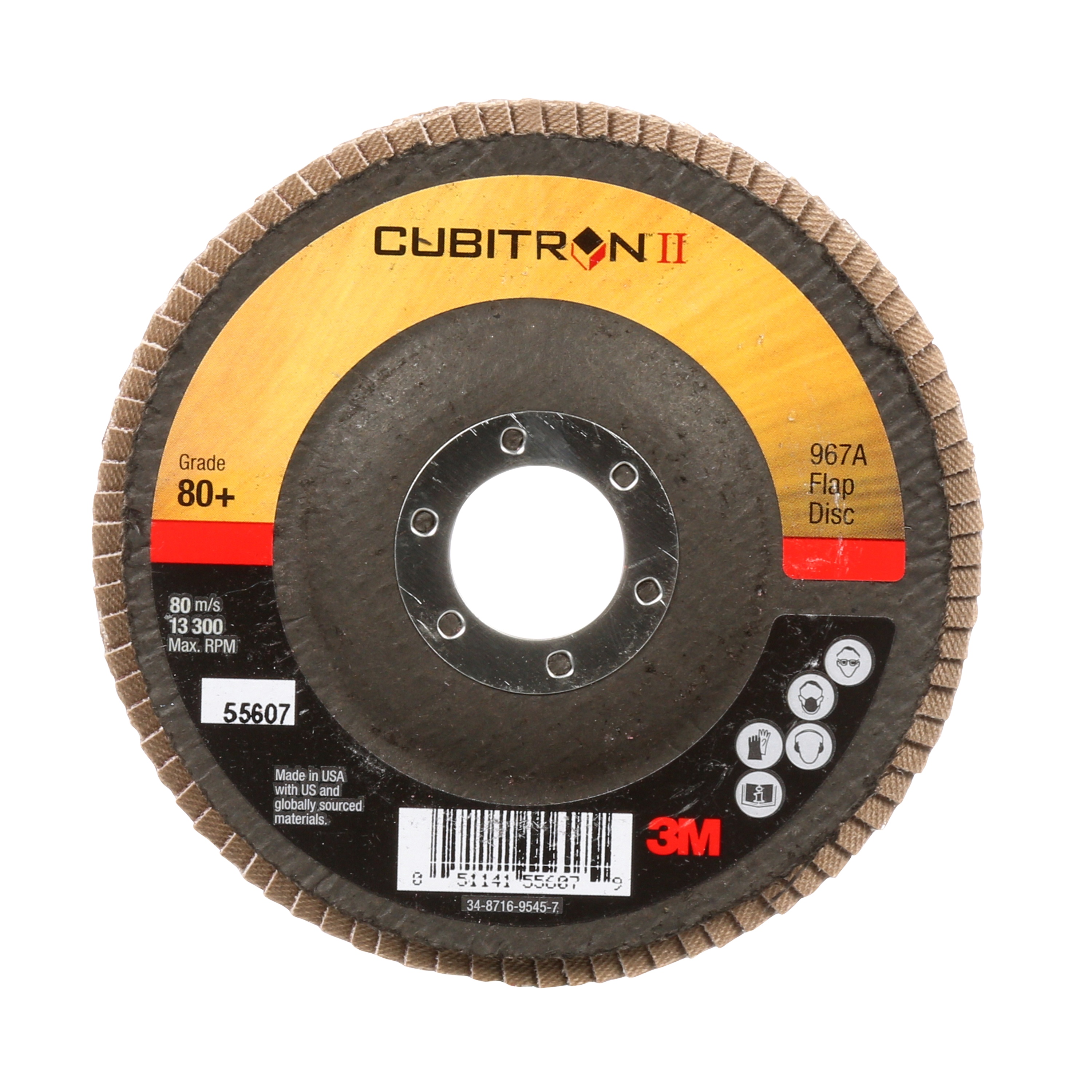 3M™ Cubitron™ II Flap Disc 967A, 80+ Y-weight, T27, 4-1/2 in x 7/8 in (114.3 mm x 22.23 mm)