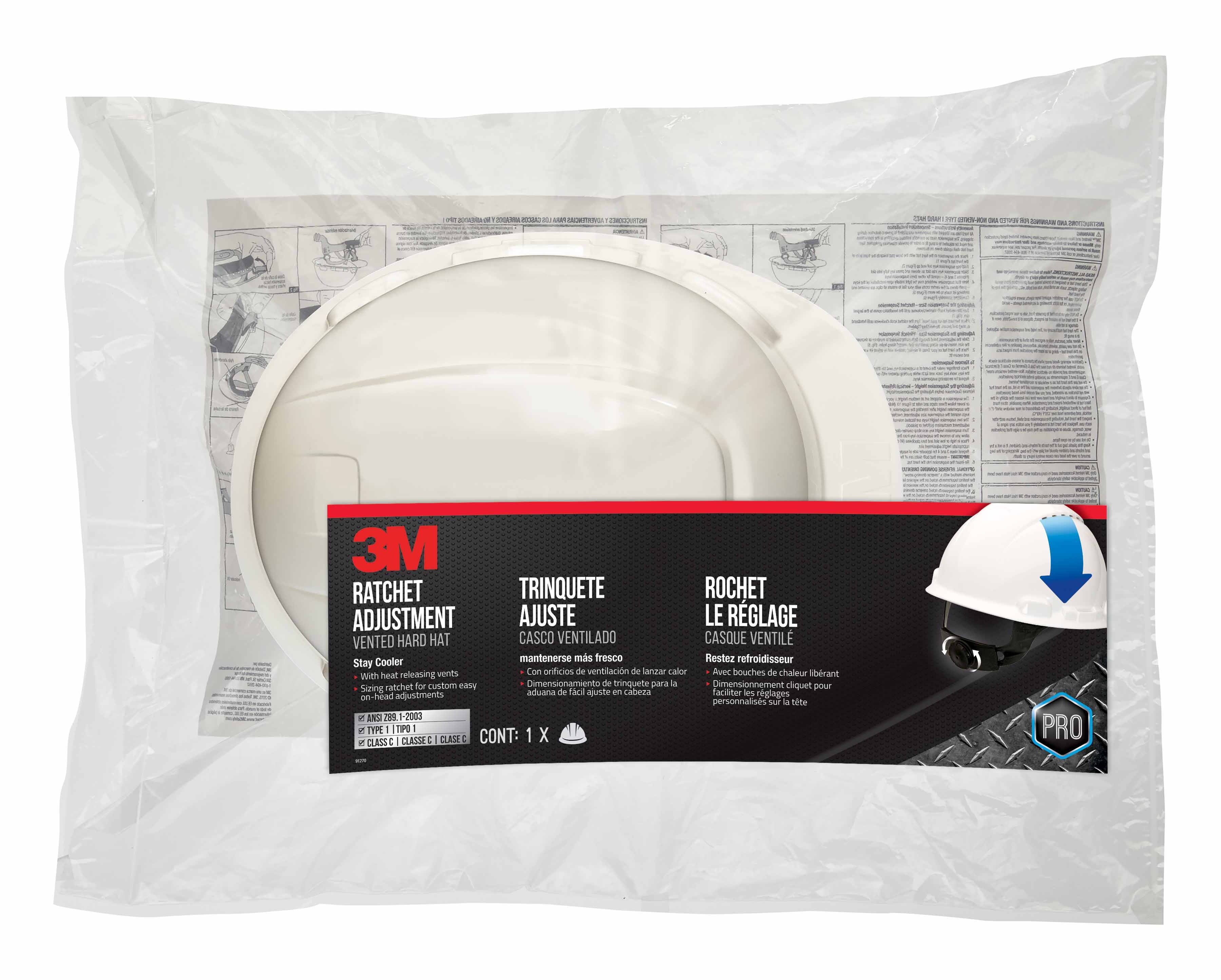 Casque de protection à rebord avant ajustable à cliquet 3M(MC) CHH-VR-W6-PS, Blanc, Ventilé, 6/caisse