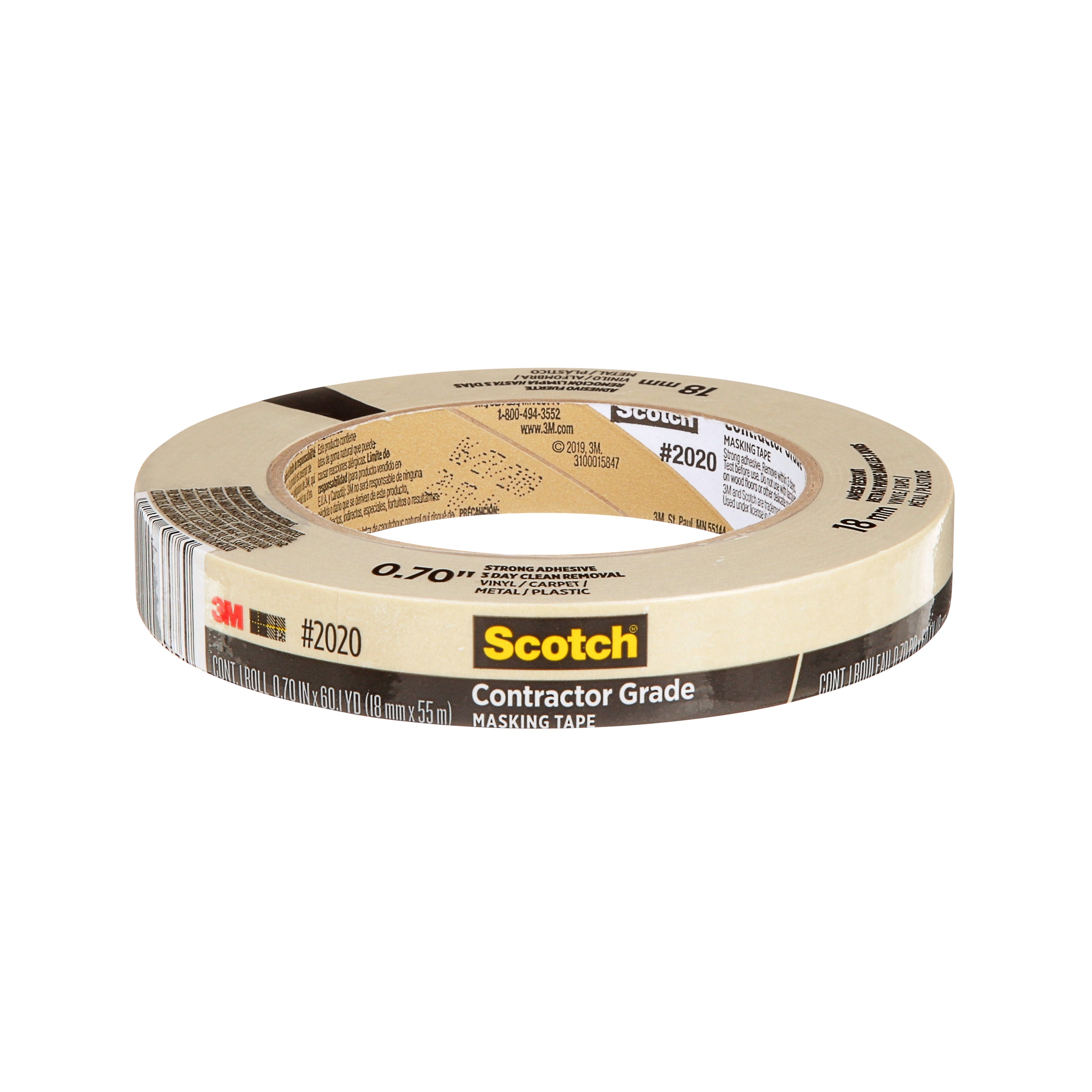 Ruban de masquage de qualité entrepreneur Scotch®, 2020-18AP, 18 mm x 55 m (0,70 po x 60,1 v)