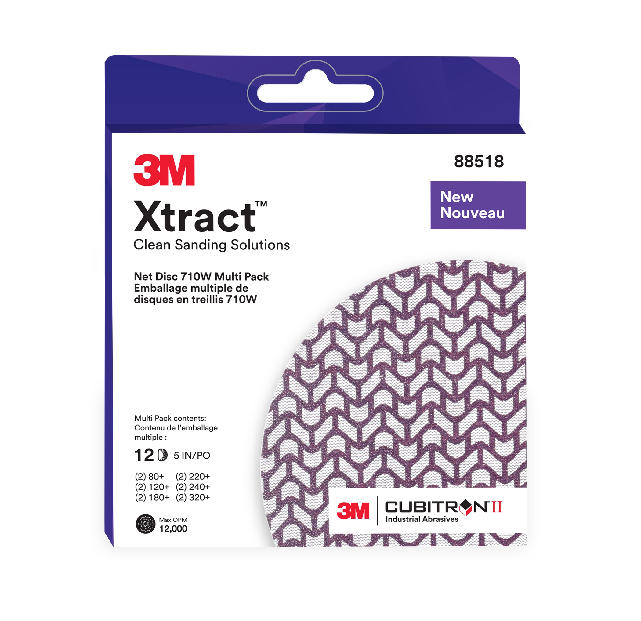 3M Xtract™ Cubitron™ II Net Disc 710W, 80+, 120+, 180+, 220+, 240+, 320+, 5 in x NH (127 mm x NH), Multi-Pack, 12/Inner, 20/Case