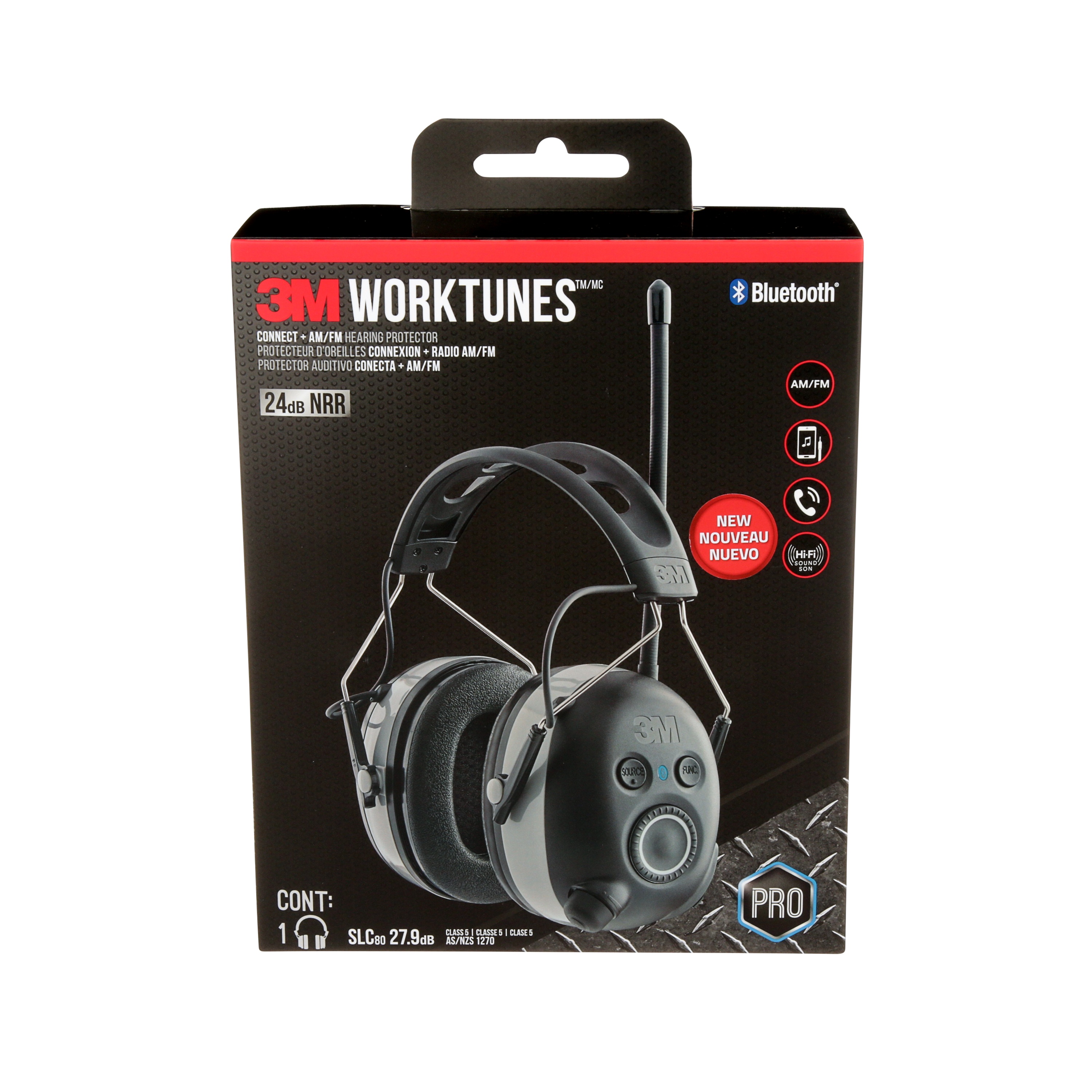 3M Worktunes™ Connect + AM/FM Hearing Protector 90542H1-DC-PS, with Bluetooth® Technology, 24 dB, 3/Case