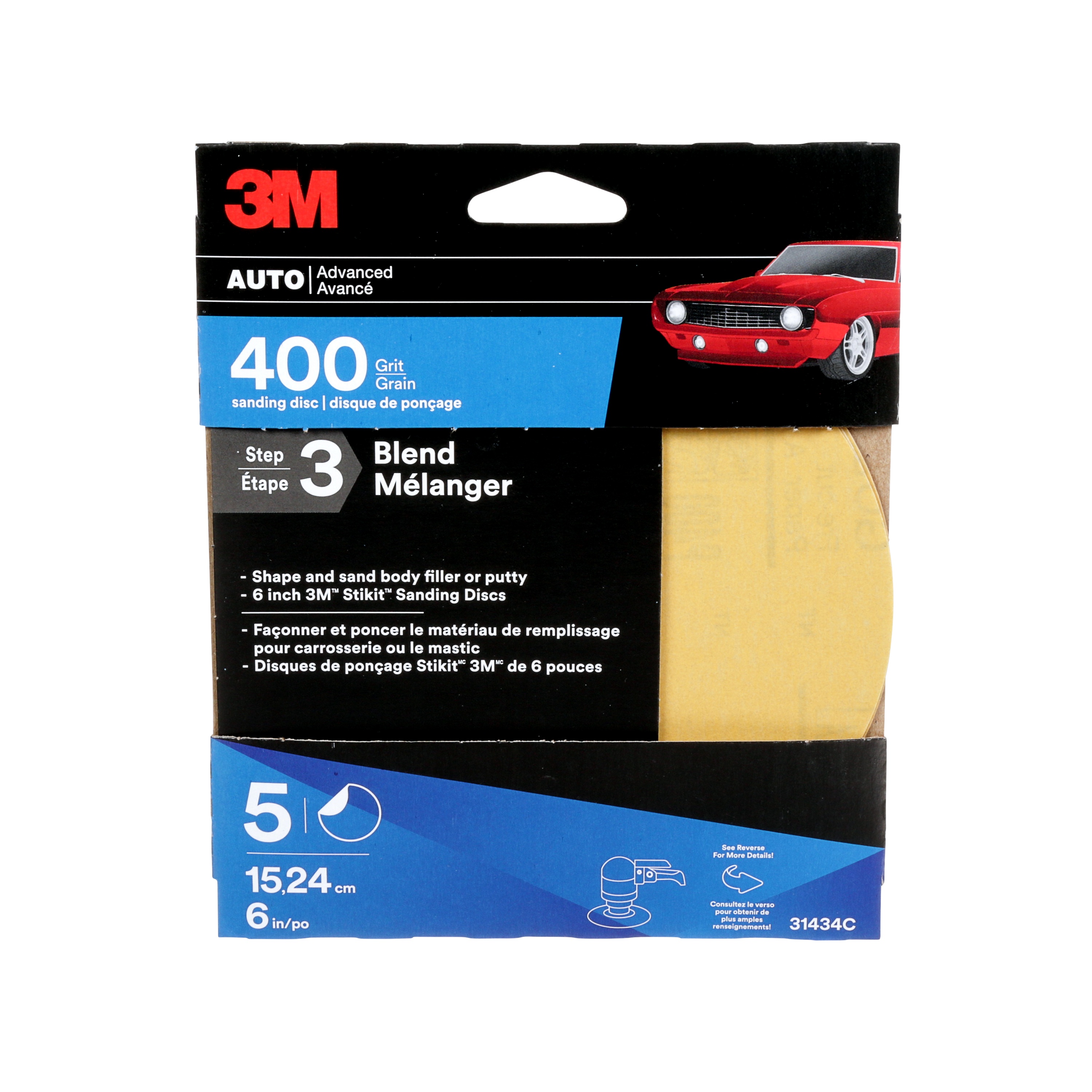 Disque de ponçage 31434C 3M(MC), 6 po, grain 400, 5/paquet, 20/caisse