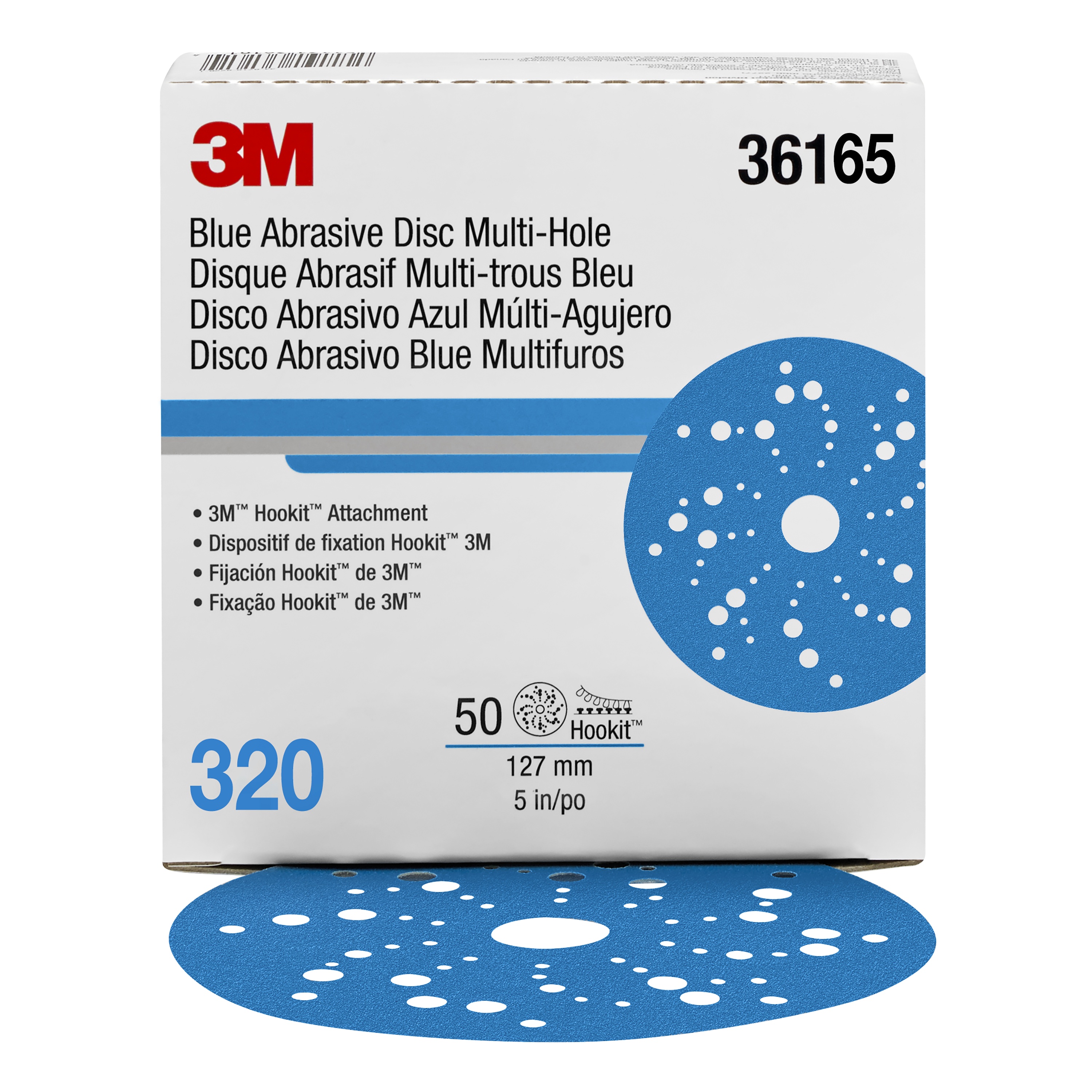 Disque abrasif multitrous bleu 321U Hookit(MC) 3M(MC), 36165, 320+, 5 po (127 mm) 50 disques/boîte, 4 boîtes/caisse